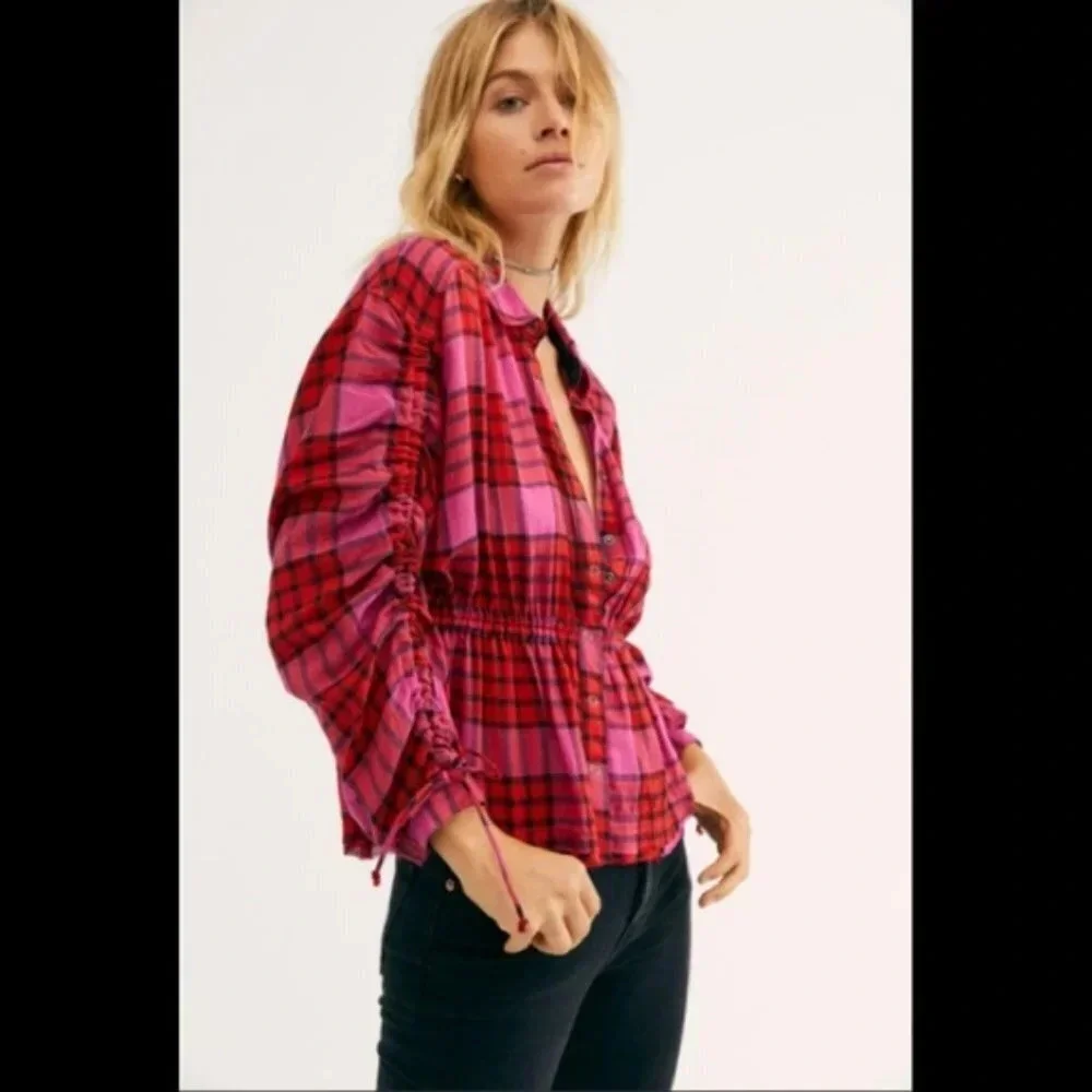 Free People We the Free Pacific Dawn Plaid Shirt